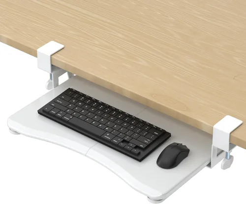 Vista 14 de suptek Bandeja pequeña para teclado debajo del escritorio con soporte de abrazadera C, teclado de computadora y bandeja para mouse, 20