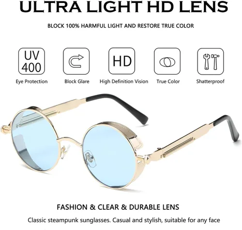 Vista 91 de Dollger Gafas de sol vintage Steampunk Retro Metal Round Circle Frame