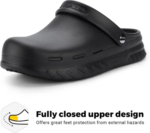 Vista 4 de FitVille Zuecos de Chef Ancho para Hombres Antideslizantes Zapatos de Trabajo de Cocina Antideslizantes para Servicio de Alimentos Impermeables