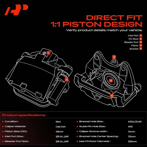 Vista 3 de A-Premium Conjunto de pinza de freno de disco con soporte compatible con modelos seleccionados de Jeep - Grand Cherokee 1999 2000 2001 2002 2003