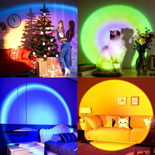 Vista 3 de Balkwan Lámpara de Proyección de Puesta de Sol con Rotación LED Romántica Moderna Soporte de Pie Luz Nocturna con USB para Sala de Estar Dormitorio