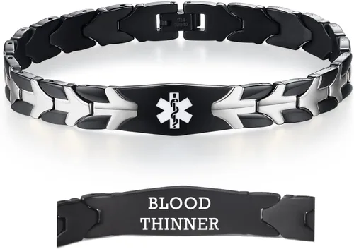 Vista 72 de LinnaLove Pulseras de alerta médica de pez volador para hombres y mujeres, pulseras médicas de acero inoxidable con grabado gratis, 8.5 pulgadas