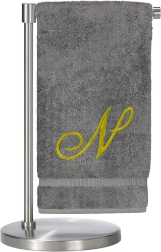Vista 48 de Script R - Toalla de baño con monograma, regalo personalizado, 27 x 54 pulgadas, juego de 1 toalla bordada con texto dorado, 100% algodón turco Navy