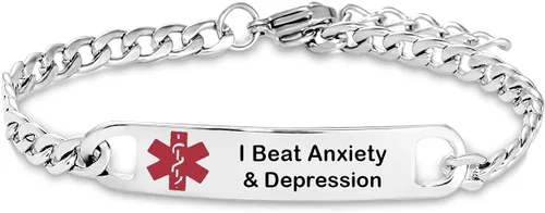Vista 22 de TGLS Pulsera de alerta médica roja para mujeres y hombres, pulsera de emergencia de primeros auxilios de salud grabada ajustable de acero inoxidable