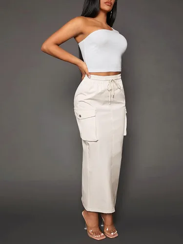 Vista 3 de Verdusa Falda cargo larga con bolsillo lateral y cintura elástica para mujer