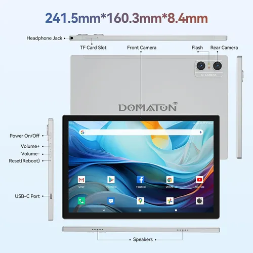 Vista 6 de Tableta Android 14 2025 Tablets más recientes, tableta de 10 pulgadas (4+4) GB RAM 64 GB ROM 1 TB de expansión, tabletas 2 en 1 con teclado, Plateado