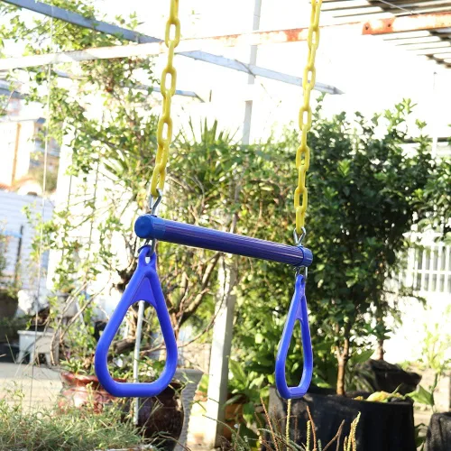 Vista 4 de Anillos de barra de columpio de trapecio de 18 pulgadas de 48 pulgadas, cadenas recubiertas de plástico resistente, juego de columpios, accesorios