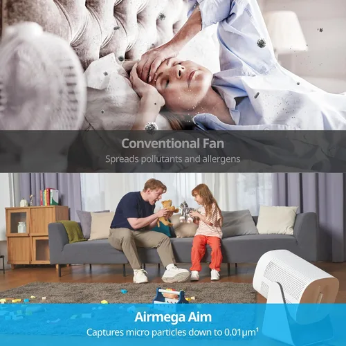 Vista 3 de COWAY Purificador de aire para hogar y dormitorio, 2 en 1 con ventilador, filtro HEPA verdadero para humo, alergias, caspa de mascotas, olores