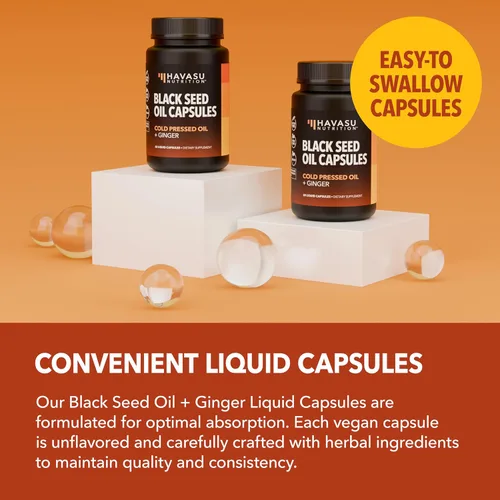 Vista 7 de Cápsulas de aceite de semilla negra con extracto de raíz de jengibre para la salud digestiva y apoyo inmunológico - Aceite de semilla de comino