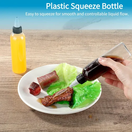 Vista 2 de 24 botellas dispensadoras transparentes de 2 onzas, botellas de plástico exprimibles con tapas giratorias para aceites, tintas y líquidos