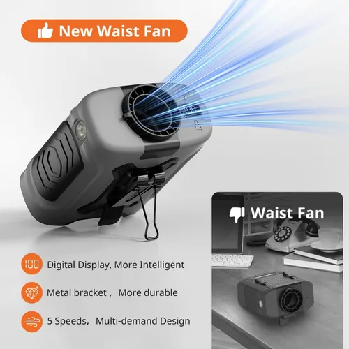 Vista 4 de LOUISWARE Ventilador de cintura portátil de 10000 mAh, ventilador de cintura portátil de 18000 rpm, ventilador de cuello con tiempo de trabajo