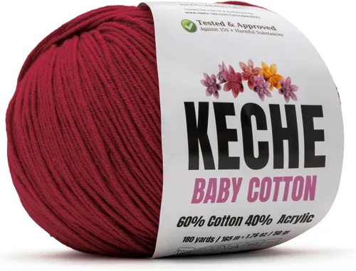 Vista 66 de Keche Hilo de Algodón, 60% Algodón 40% Hilo Acrílico, Hilo de Algodón Suave para Crochet y Tejer, Hilo Amigurumi 1 Madeja/Bola 1.76 Oz (50g) / 180