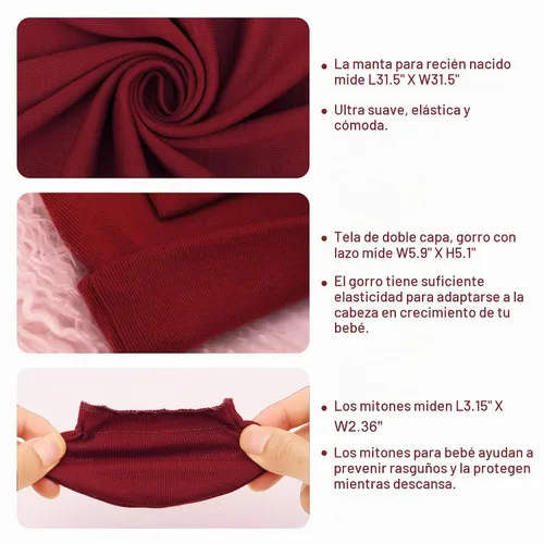 Vista 5 de DRESHOW BQUBO - Conjunto de guantes de algodón para recién nacido, manta cálida para bebé, saco de dormir para bebé, regalo de ducha 1 juego liso
