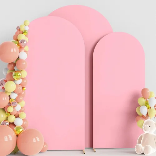 Vista 34 de Wokceer - Juego de 3 fundas de arco para telón de fondo, color beige 6FT,5FT,4FT Spandex Fitted Balloon Arch Cover Round Top Chiara Backdrop Cover