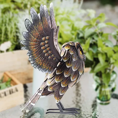 Vista 6 de Natelf Esculturas y Estatuas de Búho de Jardín, Escultura de Arte de Patio con Pájaro de Metal de Pie para Patio, Patio Trasero, Estanque