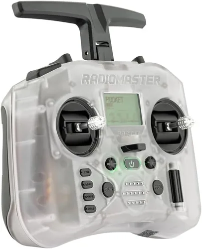 Vista 3 de Control remoto portátil de bolsillo RadioMaster Hall Gimbal EdgeTX con luz LED integrada Modo 2 (Transparente, ELRS)