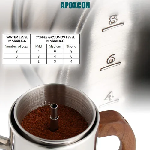 Vista 9 de APOXCON Cafetera eléctrica percoladora de acero inoxidable con dos perillas de progreso de preparación transparente de vidrio resistente y mango