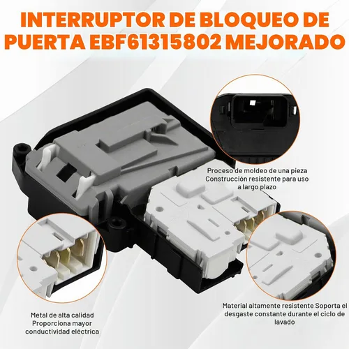 Vista 3 de EBF61315802 Conjunto de interruptor de bloqueo de puerta de arandela, exacto para lavadoras de carga frontal LG y lavadora Ken-More serie 796