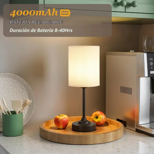 Vista 4 de Lámpara de mesa Cordlss con control táctil, lámpara recargable USB-C con atenuación continua, 4000 mAh, funciona con pilas, lámpara de noche