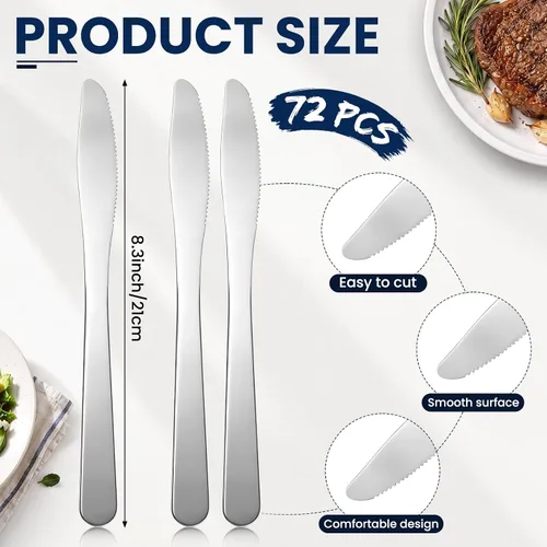Vista 2 de Gisafai 72 cuchillos de cena de acero inoxidable de 8.3 pulgadas, cuchillos separadores de cubiertos, cuchillo de mantequilla duradero para mesa