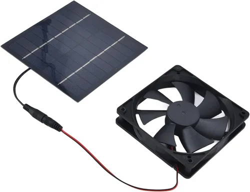 Vista 7 de Hyuduo Panel solar de 10 W, 10 W, doble ventilador, impermeable, panel solar para interiores y exteriores, con kit de ventilador de escape