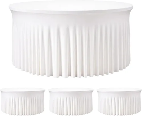Vista 26 de Mantel redondo de 60 pulgadas en negro para mesas de 5 pies, funda de mesa ajustada de elastano con borde elástico y falda, lavable, sin arrugas