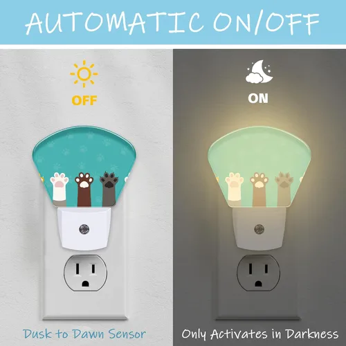 Vista 2 de Luz nocturna de patas de gato enchufable LED con sensor de atardecer a amanecer, lámpara de noche suave, adecuada para el hogar, dormitorio, baño