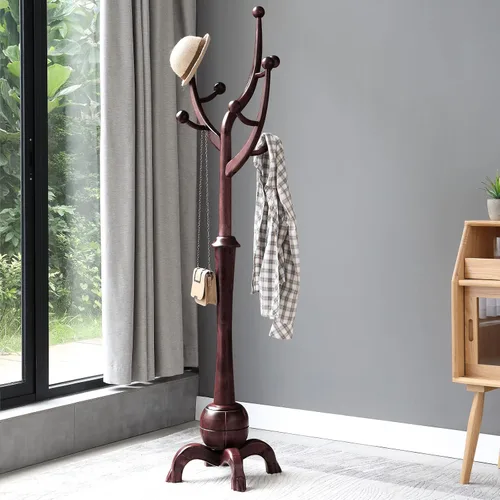Vista 14 de Perchero de Pie de Madera Resistente con 8 Ganchos, Diseño Único con Aspecto de Rama de Árbol, Perchero de Árbol Premium para Colgar Ropa con Base