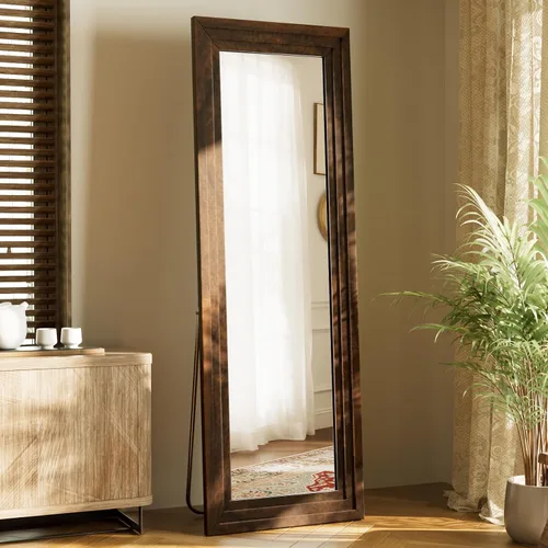 Vista 12 de XRAMFY Espejo de longitud completa de 65 x 22 pulgadas, espejo grande con marco de madera maciza, estilo rectangular, independiente para montar