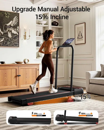 Vista 2 de Walking Pad Treadmill with Handle Bar & Vibration Plate hierro fundido negro