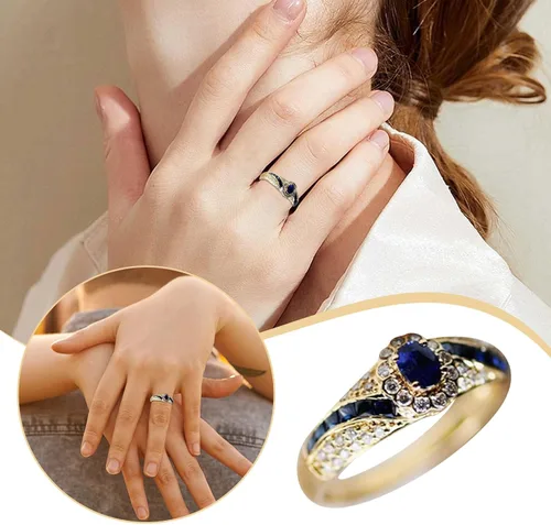 Vista 5 de Alianzas de compromiso de boda para mujer, anillo de aleación para hombre, regalo de cumpleaños de Navidad
