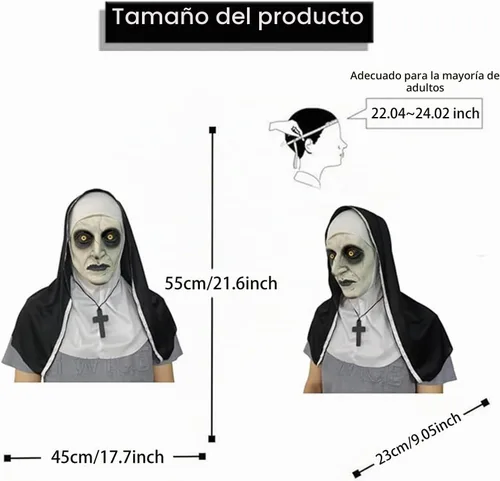 Vista 2 de Nueva máscara de monja 2023 - Máscaras aterradoras de Halloween para adultos con dijes de cruz B