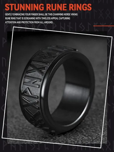 Vista 3 de FaithHeart Anillo giratorio nórdico vikingo con runas de acero inoxidable chapado en oro para hombres y mujeres, puede grabar personalizado