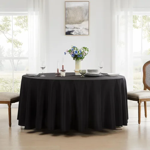 Vista 7 de Paquete de 2 manteles redondos de 90 pulgadas, manteles lavables de poliéster de lino decorativo para la mesa del comedor, banquetes, fiestas