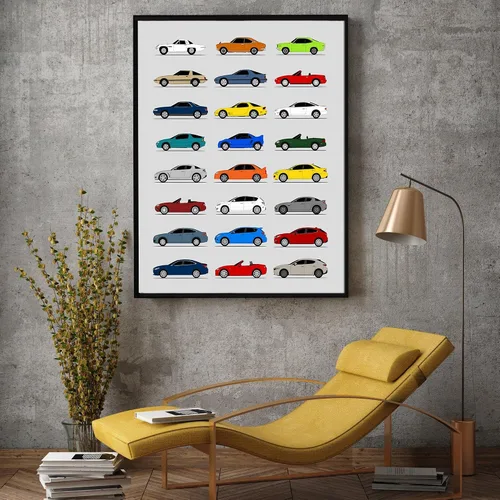 Vista 4 de Idea Network Póster hecho a mano compatible con Mazda impreso, arte de pared hecho a mano, decoración de lo mejor de Mazda Generations History