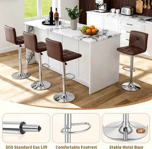 Vista 10 de BestOffice Juego de 2 taburetes de bar modernos taburetes giratorios de altura ajustable Taburetes giratorios de altura de mostrador Taburetes Negro
