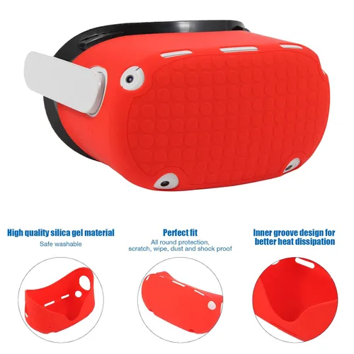 Vista 3 de VR Controller Gips Cover and VR Shell Cover for Meta Quest 2 VR Facial Vent Soft Interface Bracket Accessories 5-in-1 Set for Oculus Quest 2Red