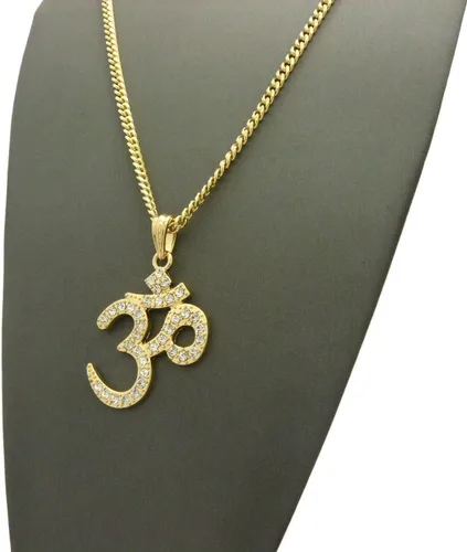 Vista 6 de Brillante joyeros Estados Unidos para hombre nueva india Yoga Om Iced Out colgante de 24" cuerda, cadena, caja cubano Hip Hop collar inspirado
