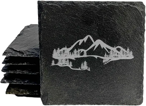 Vista 49 de Mountain Majesty - Posavasos de pizarra con impresionante diseño de escena de montaña, perfectos para decoración del hogar y la oficina y protección