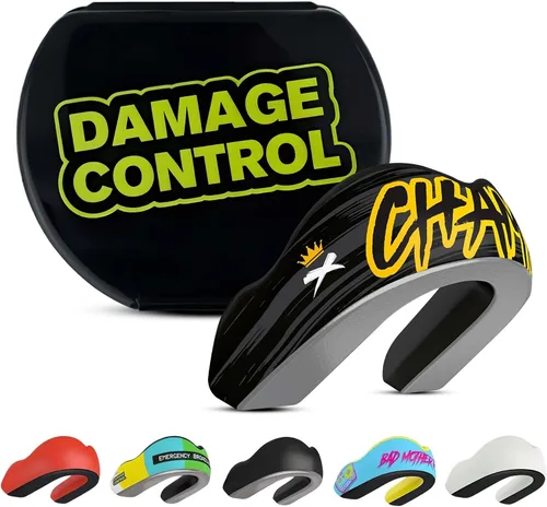 Vista 28 de DAMAGE CONTROL Protector bucal deportivo de impacto extremo con estuche Boil & Bite Fit, almohadillas absorbentes de golpes, funda ventilada