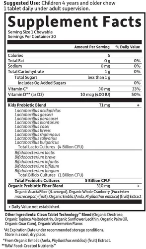 Vista 6 de Garden of Life Dr. Formulated Probiotics Organic Kids+ plus Vitamina C y D – Sandía – Libre de gluten, lácteos y soja, suplemento para la salud