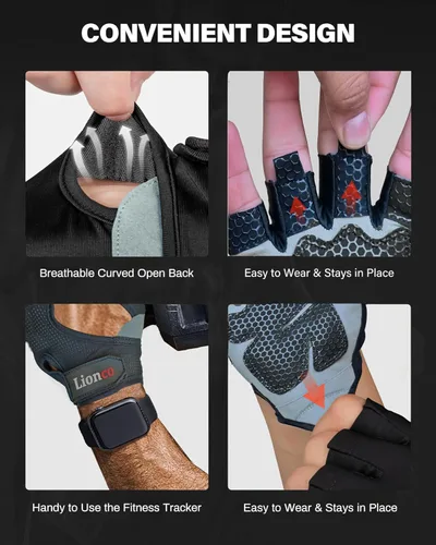 Vista 8 de LIONCO Guantes de entrenamiento para hombres y mujeres, guantes de levantamiento de pesas con gel transpirable acolchados de excelente agarre