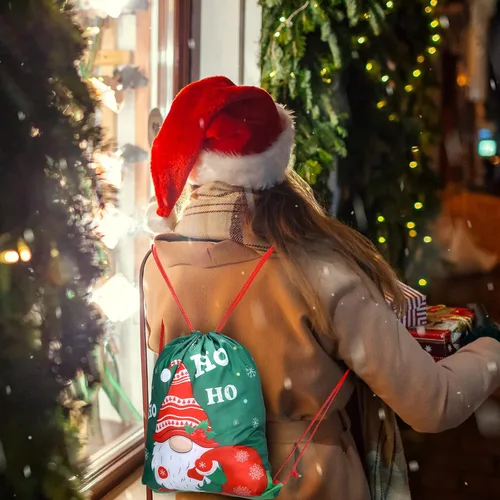 Vista 7 de Xuniea 12 bolsas de recuerdos de fiesta de Navidad para niños, mochila con cordón de Papá Noel, golosinas de Papá Noel, bolsas de regalo, regalos