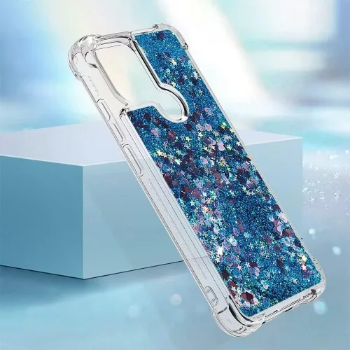 Vista 4 de Funda de silicona transparente con purpurina para Xiaomi Redmi A1 Bling Liquid Clear Star Heart Silicone Bumper a prueba de golpes, funda Azul