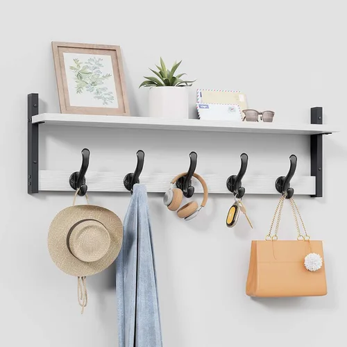 Vista 12 de Tatub Perchero rústico de 29 pulgadas con estante, ganchos de pared de entrada con estante, perchas para baño, sala de estar, dormitorio, negro
