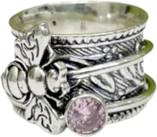 Vista 4 de Honey Bee - Anillo giratorio para mujer, plata de ley 925, hecho a mano, con piedras preciosas bohemias, anillo para el pulgar, regalo de promesa