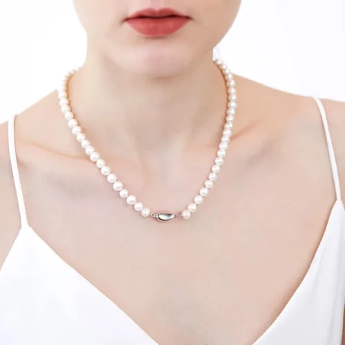 Vista 5 de Freshwater Cultured Pearl Necklaces for Women AAA 16"-18" Wedding Jewelry for Bride Mother Birthday Day Gift for Wife Mom Teen