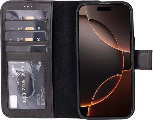 Vista 24 de HARDISTON Funda de piel auténtica hecha a mano compatible con iPhone 11 Pro de 5.8 pulgadas, funda magnética desmontable con tarjeteros - bordes