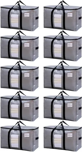 Vista 32 de TAILI - Bolsas de mudanza extra grandes, paquete de 10 bolsas negras resistentes para almacenamiento con ventana visible, asas envolventes