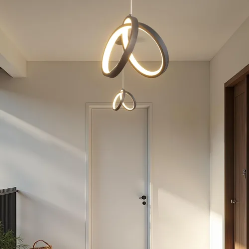 Vista 5 de Iluminación colgante moderna de isla, con control remoto regulable y aplicación de lámpara Samrt, lámpara de techo negra colgante ajustable